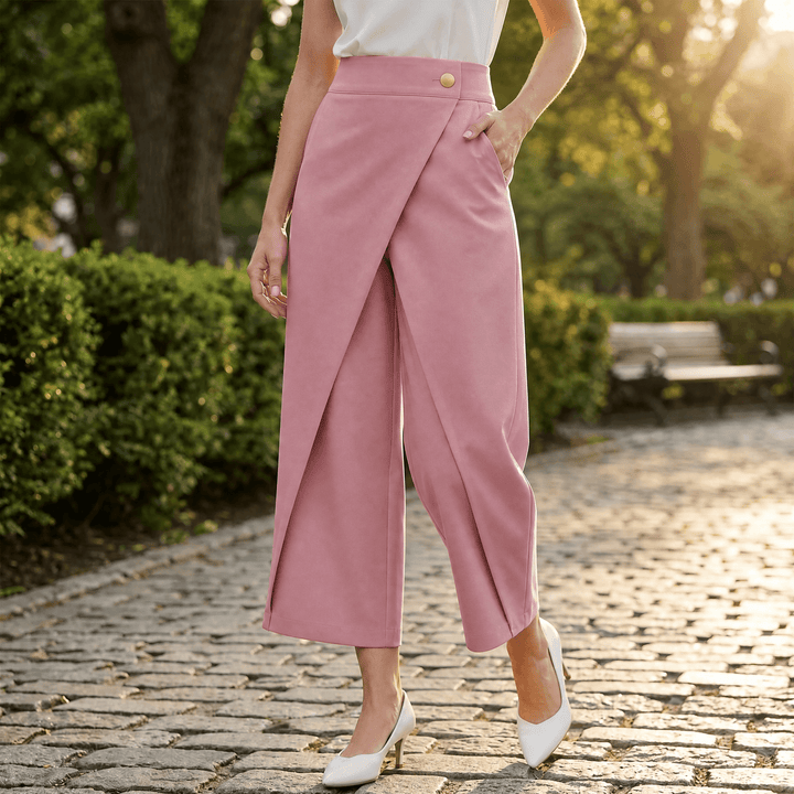 Corabel | Women's Wrap Front Wide Leg Pants - Blue - Image 18