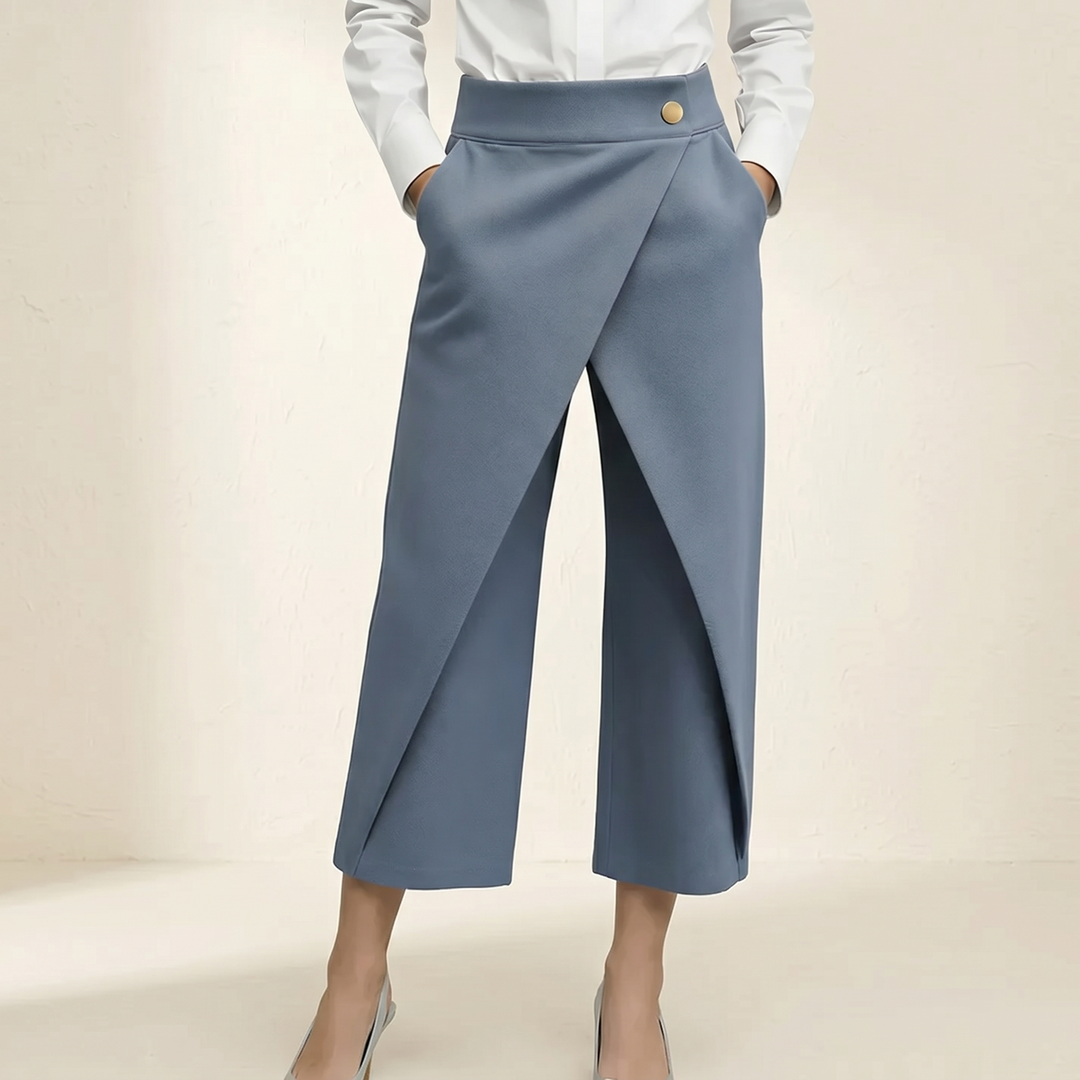 Corabel | Women's Wrap Front Wide Leg Pants - Blue - Image 2