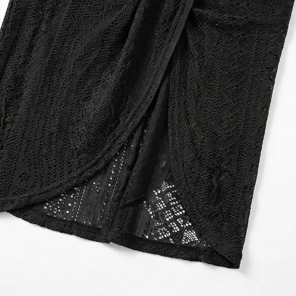 Coralie | Women's Black Halter Neck Crochet Midi Dress - Black - Image 10