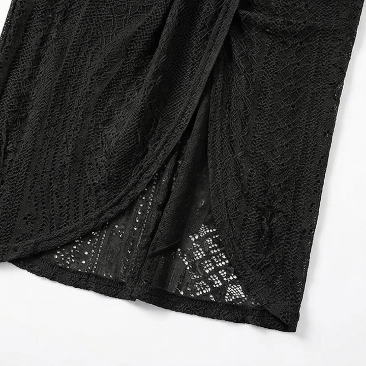 Coralie | Women's Black Halter Neck Crochet Midi Dress - Black - Image 10