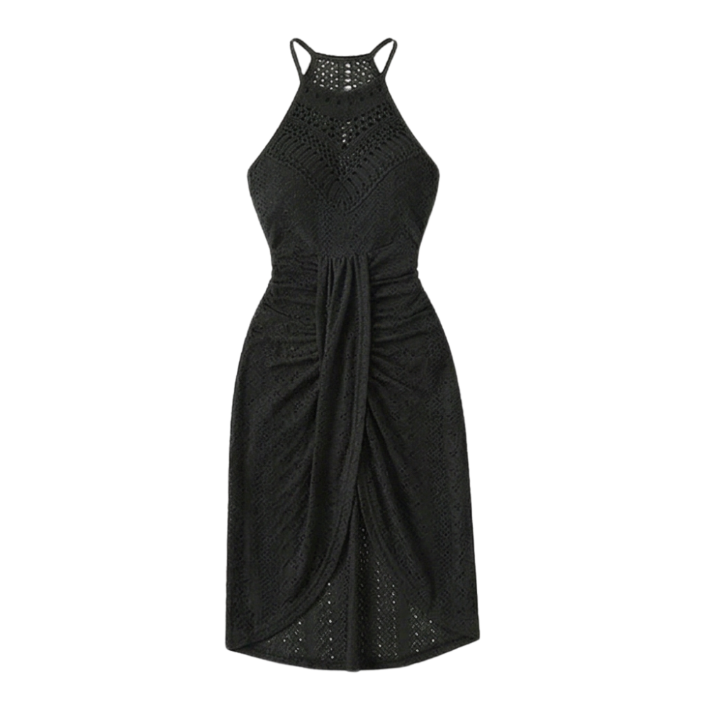 Coralie | Women's Black Halter Neck Crochet Midi Dress - Black - Image 11