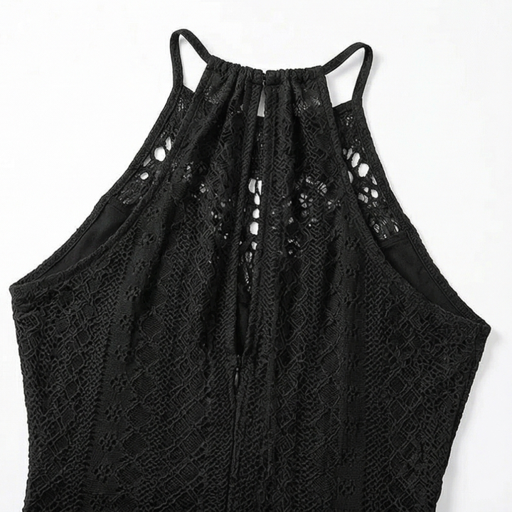 Coralie | Women's Black Halter Neck Crochet Midi Dress - Black - Image 8
