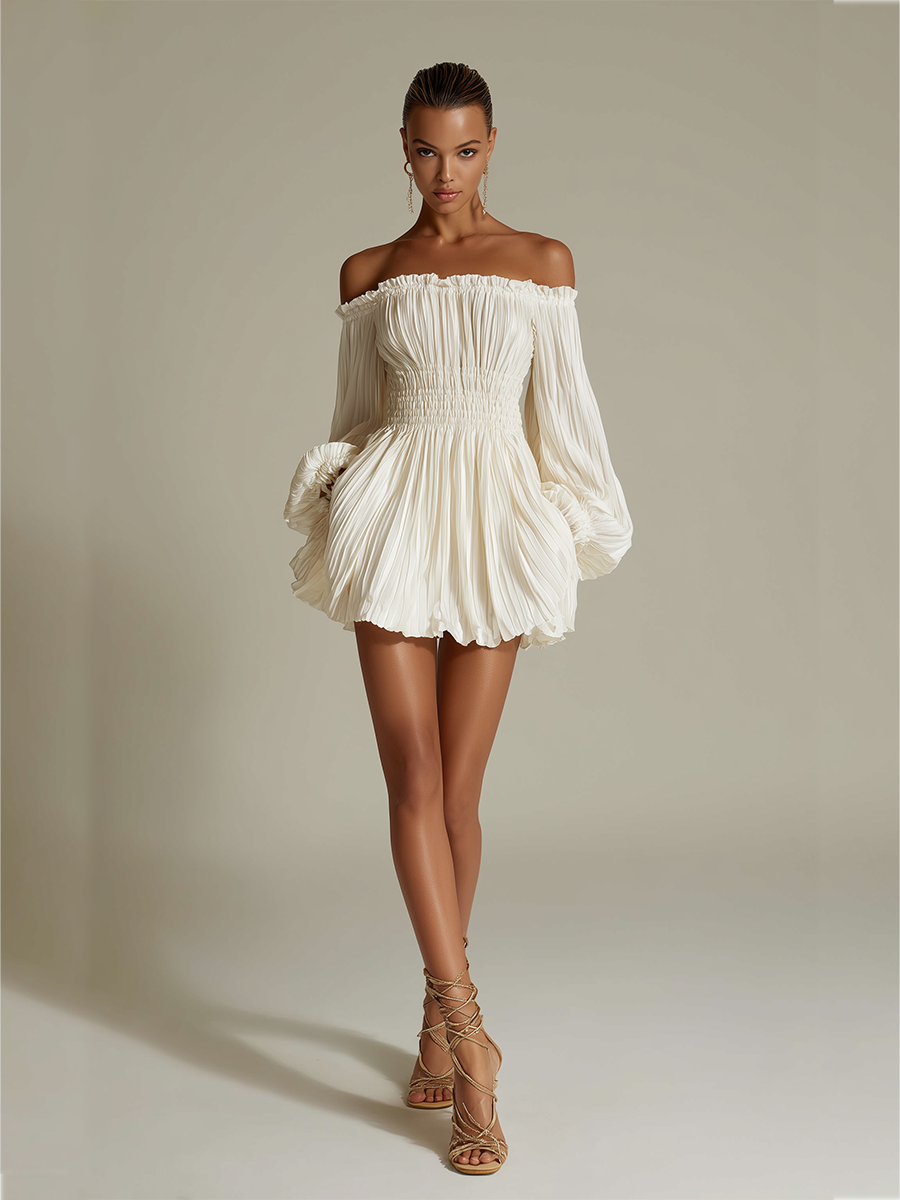 Coravel | Women's Off-Shoulder Mini Dress Puff Sleeve - Cream - Image 2