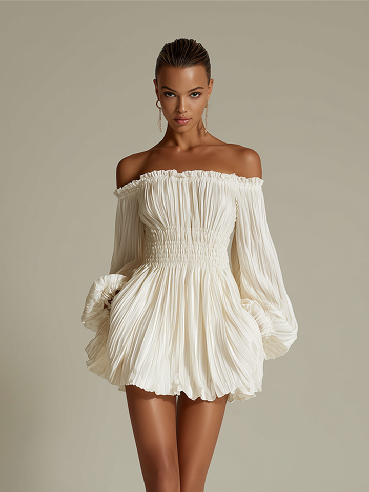 Coravel | Women's Off-Shoulder Mini Dress Puff Sleeve - Cream - Image 3
