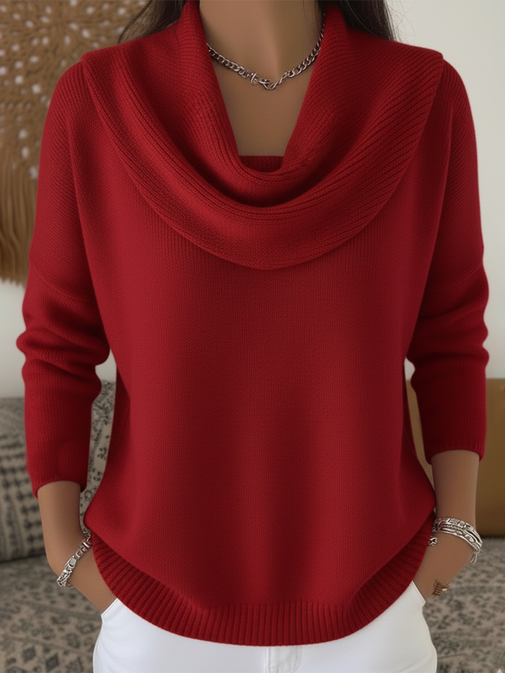 Cordelia | Women's Cowl Neck Long Sleeve Sweater - Red - Image 1