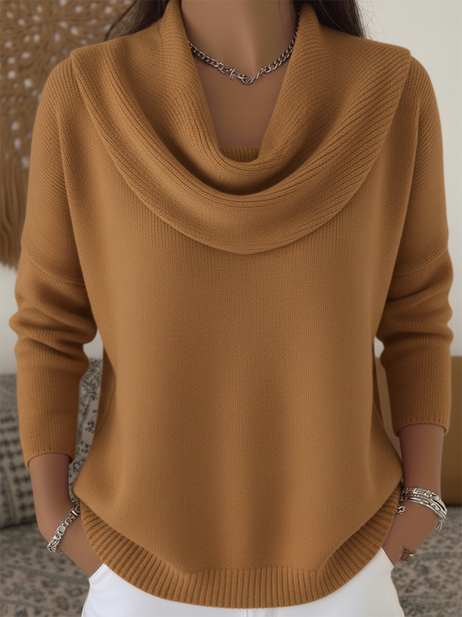 Cordelia | Women's Cowl Neck Long Sleeve Sweater - Red - Image 2