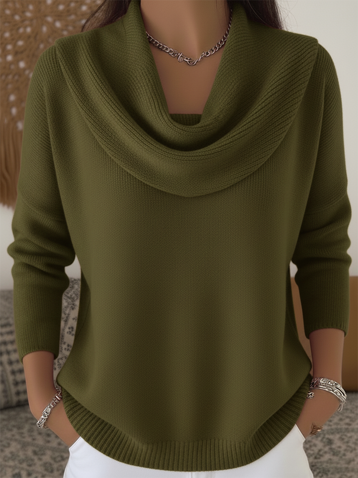 Cordelia | Women's Cowl Neck Long Sleeve Sweater - Red - Image 3