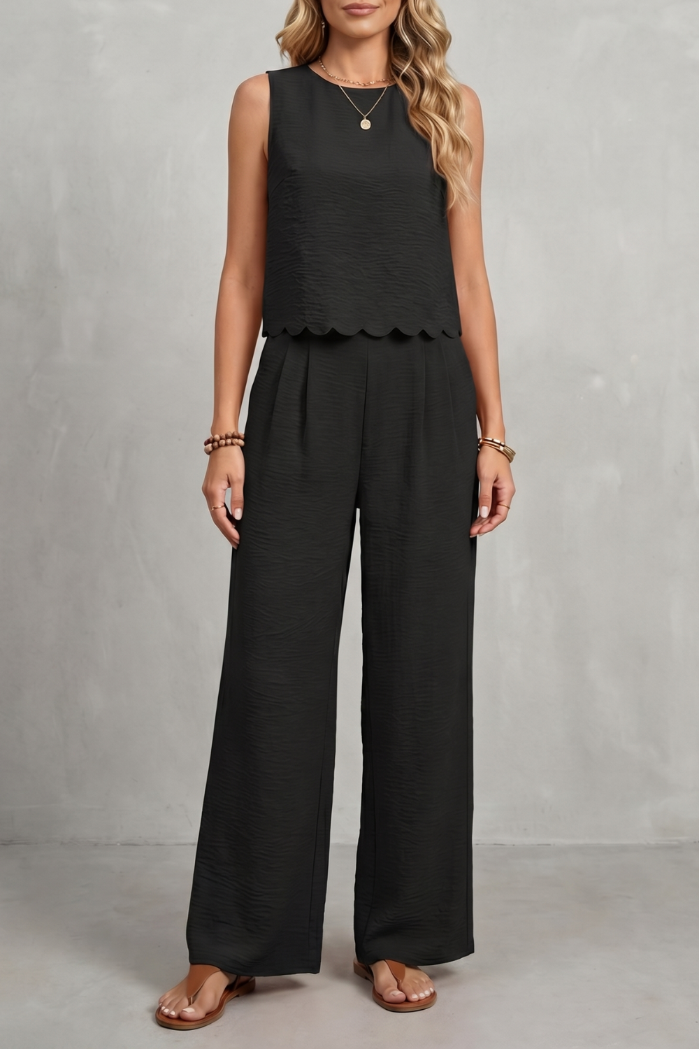 Cordwen | Women's Two Piece Set Wide Leg Pants - Black - Image 1