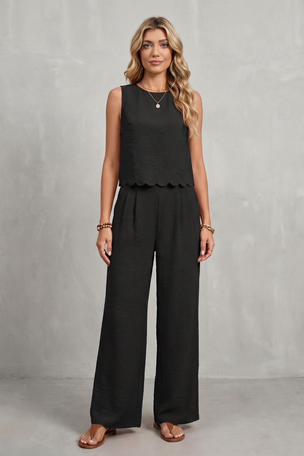 Cordwen | Women's Two Piece Set Wide Leg Pants - Black - Image 2