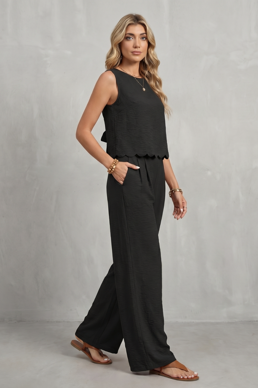 Cordwen | Women's Two Piece Set Wide Leg Pants - Black - Image 3