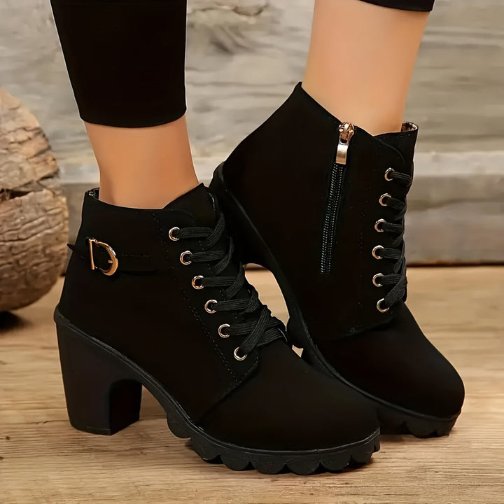Cordwyn | Women's Block Heel Ankle Boots Lace-Up - Navy - Image 13