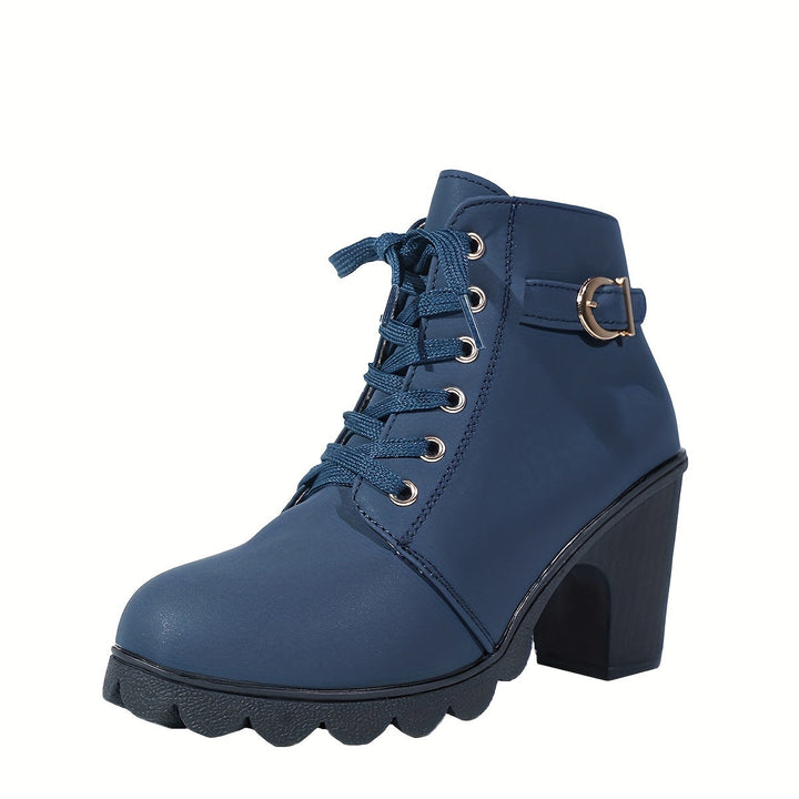 Cordwyn | Women's Block Heel Ankle Boots Lace-Up - Navy - Image 14