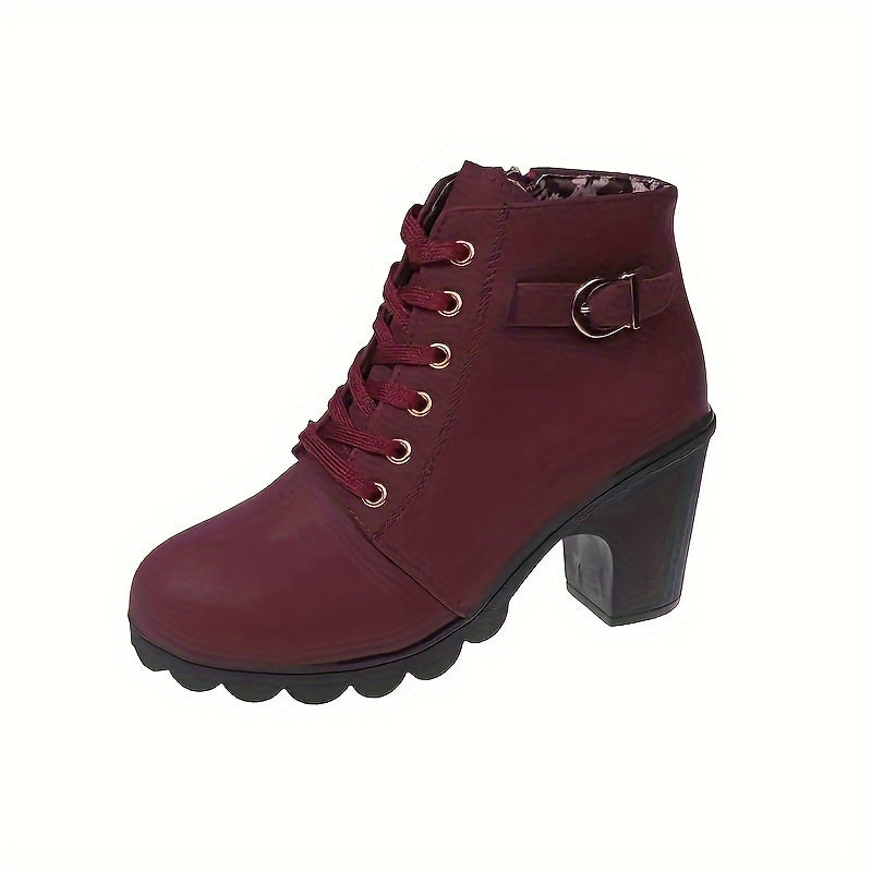 Cordwyn | Women's Block Heel Ankle Boots Lace-Up - Navy - Image 5