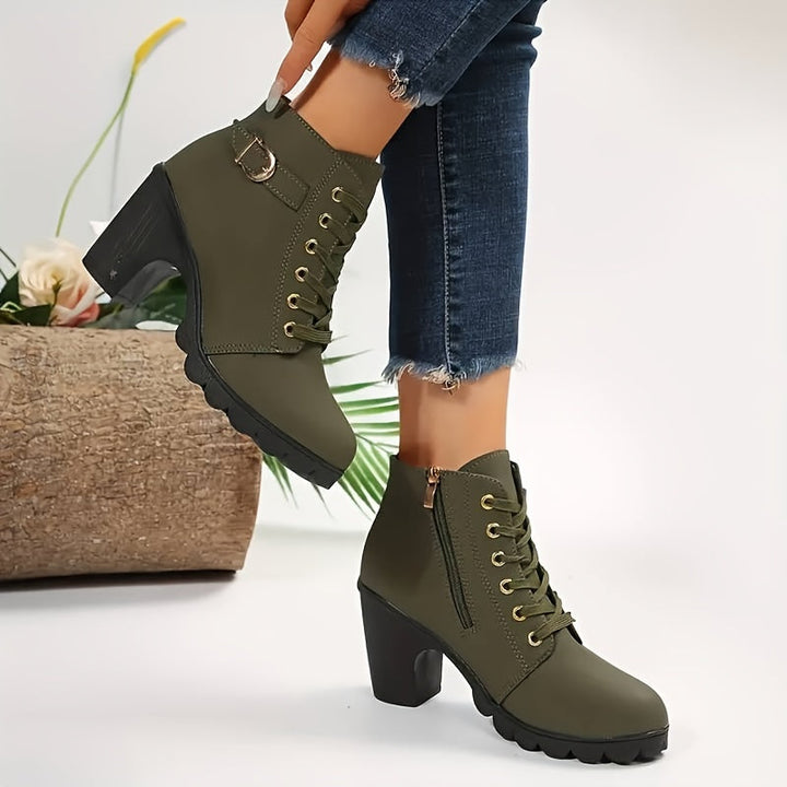 Cordwyn | Women's Block Heel Ankle Boots Lace-Up - Navy - Image 7