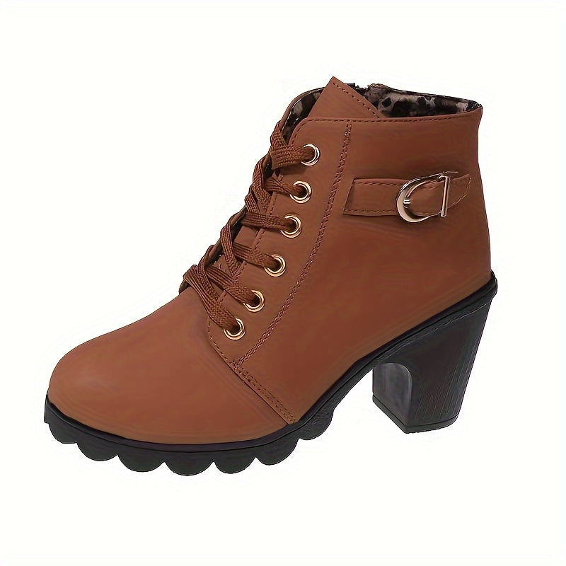 Cordwyn | Women's Block Heel Ankle Boots Lace-Up - Navy - Image 9