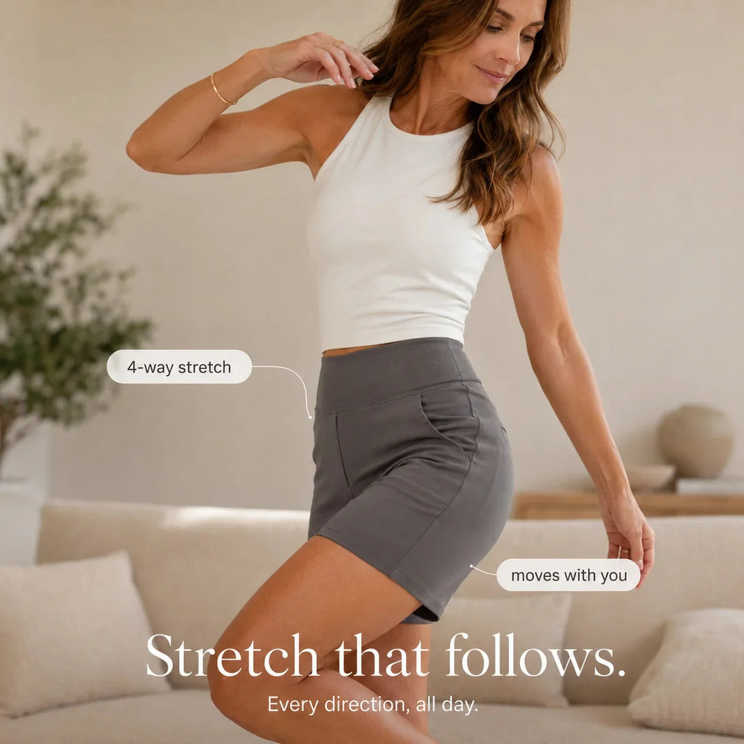 Cordwyn | Women's High Waist Stretch Shorts with Pockets - Taupe - Image 11