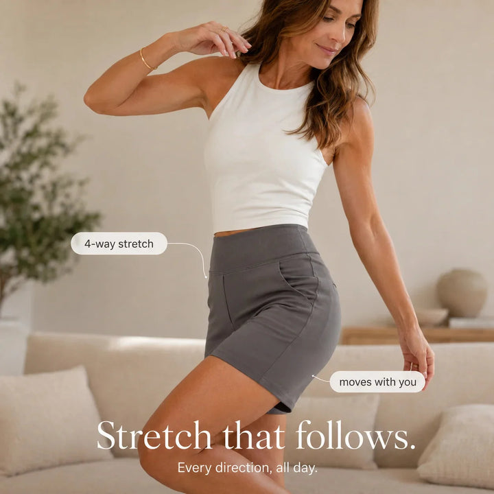 Cordwyn | Women's High Waist Stretch Shorts with Pockets - Taupe - Image 11