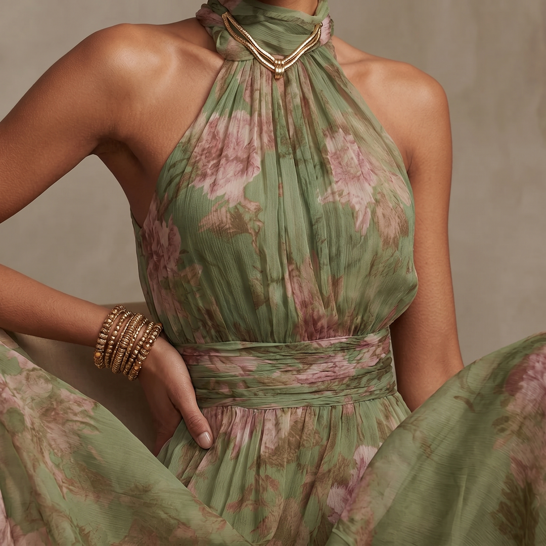 Corenne | Women's Floral Halter Maxi Dress - Floral - Image 5