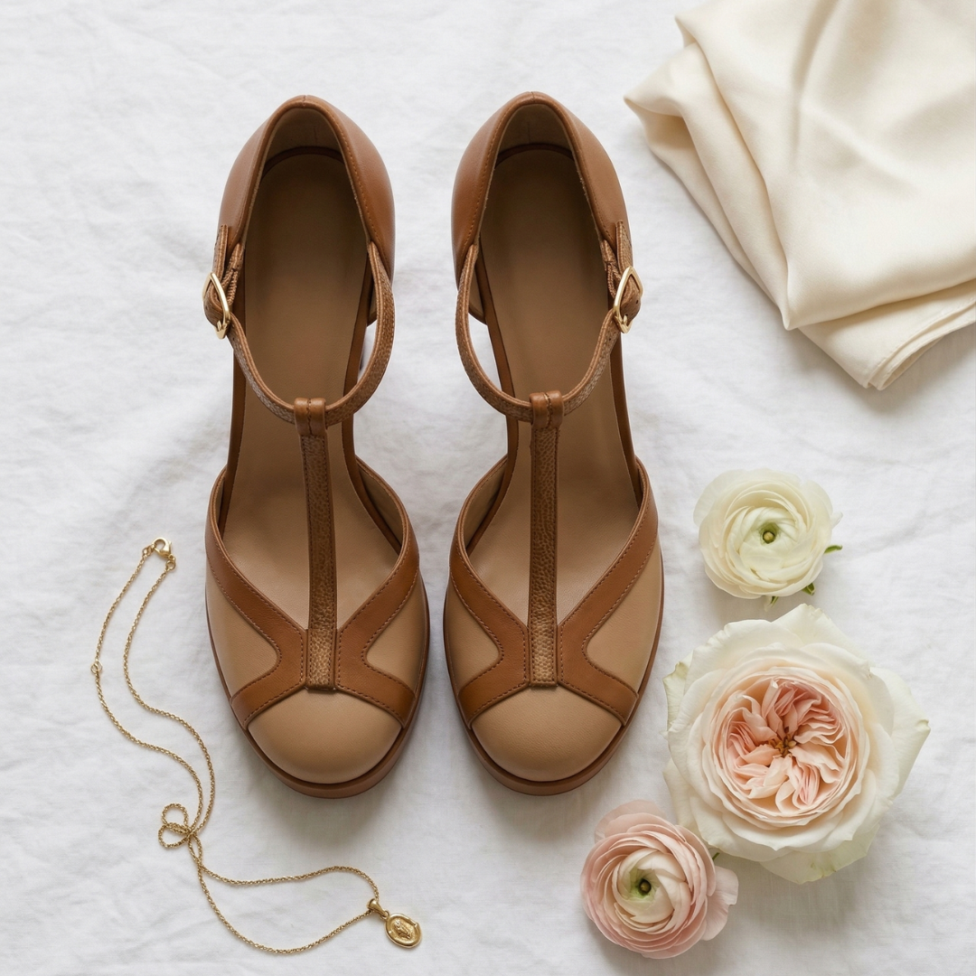 Corvelle | Women's Block Heels T-Strap Platform Pump - Camel - Image 7