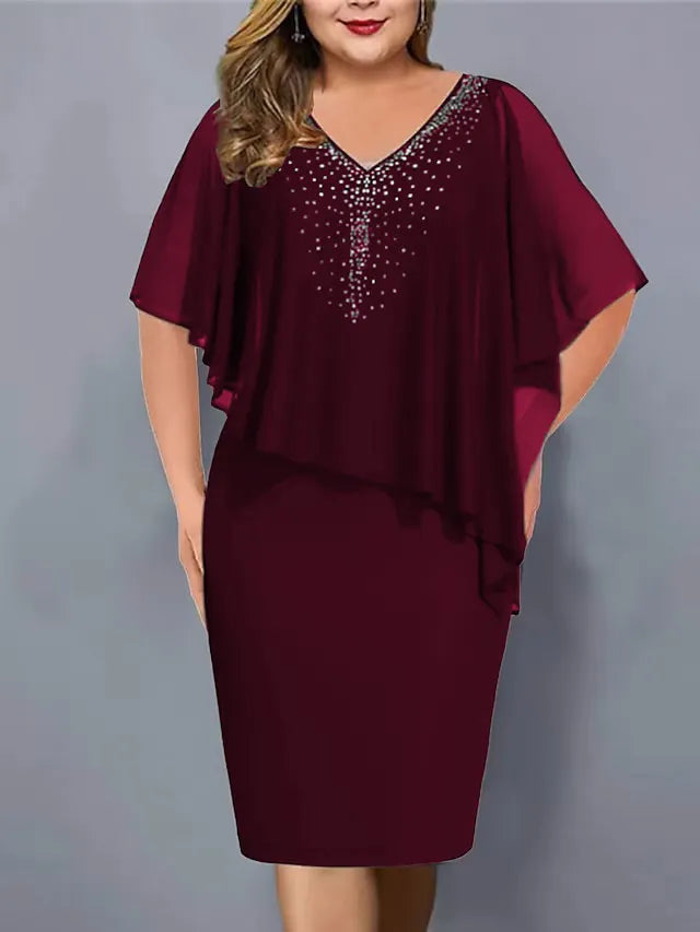 Corvelle | Women's Cocktail Dress Cape Overlay Midi - Black - Image 3