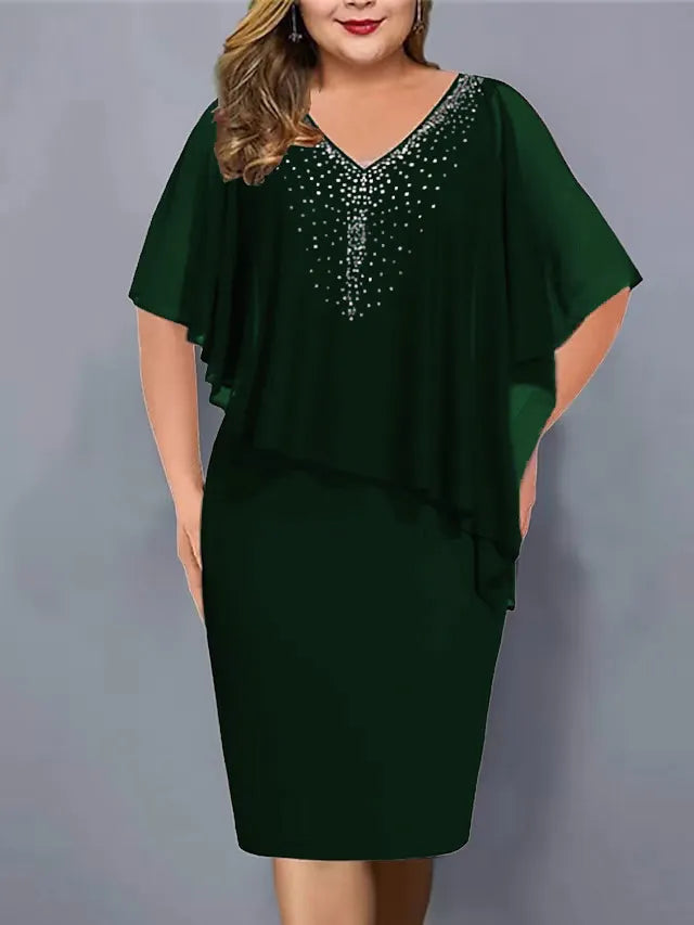 Corvelle | Women's Cocktail Dress Cape Overlay Midi - Black - Image 4