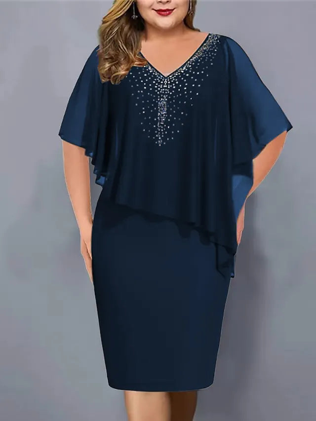 Corvelle | Women's Cocktail Dress Cape Overlay Midi - Black - Image 5