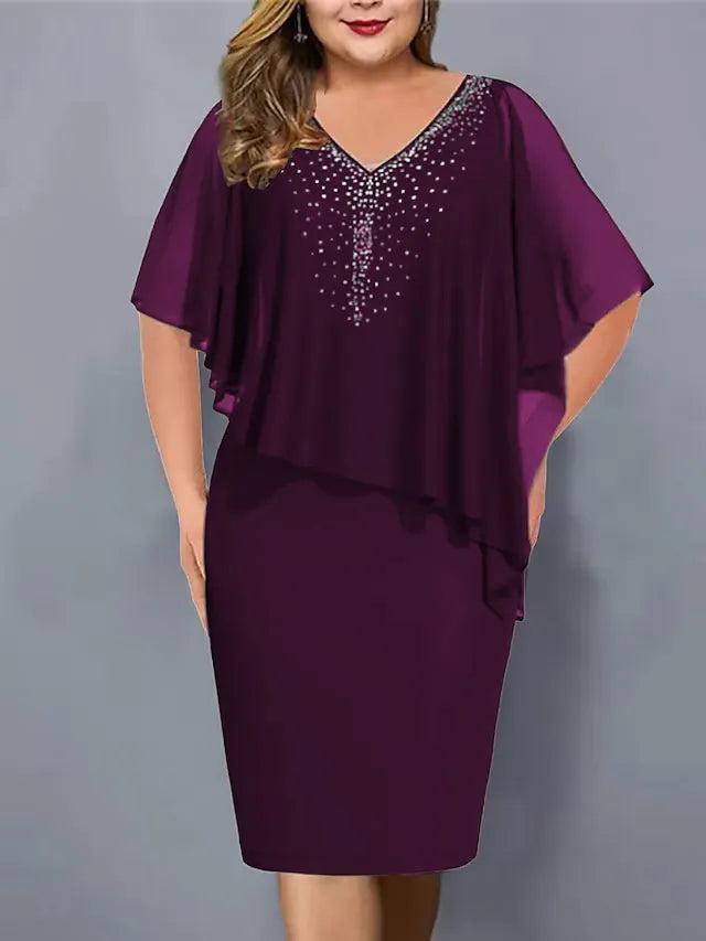 Corvelle | Women's Cocktail Dress Cape Overlay Midi - Black - Image 6
