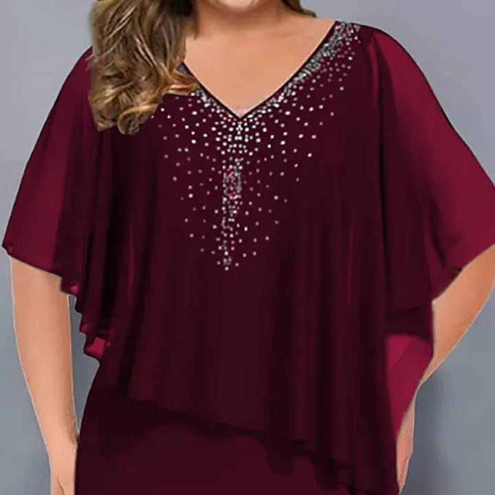 Corvelle | Women's Cocktail Dress Cape Overlay Midi - Black - Image 7