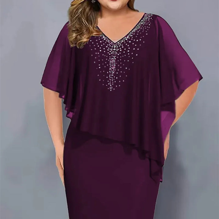 Corvelle | Women's Cocktail Dress Cape Overlay Midi - Black - Image 8