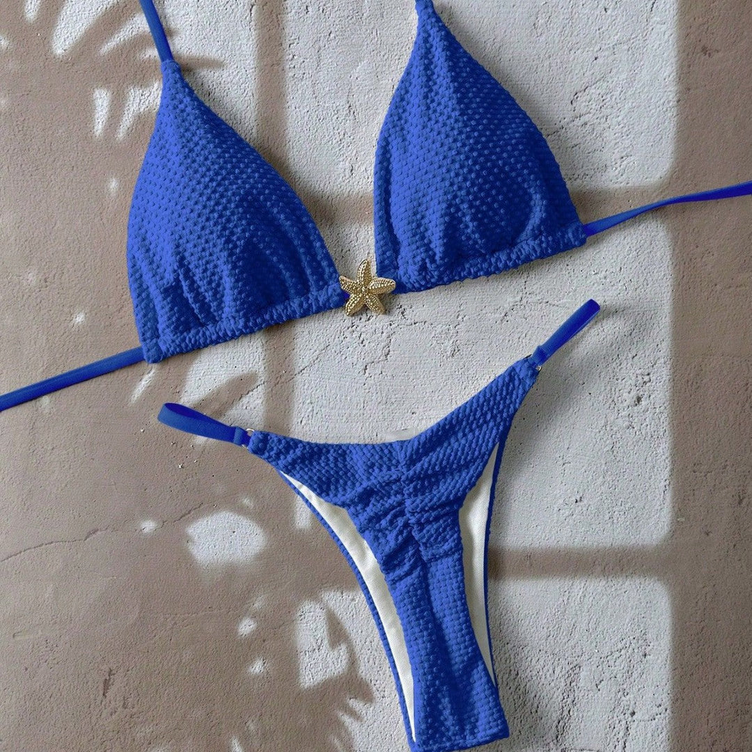 Corven | Women's Bikini Set Triangle Top Thong - Blue - Image 1