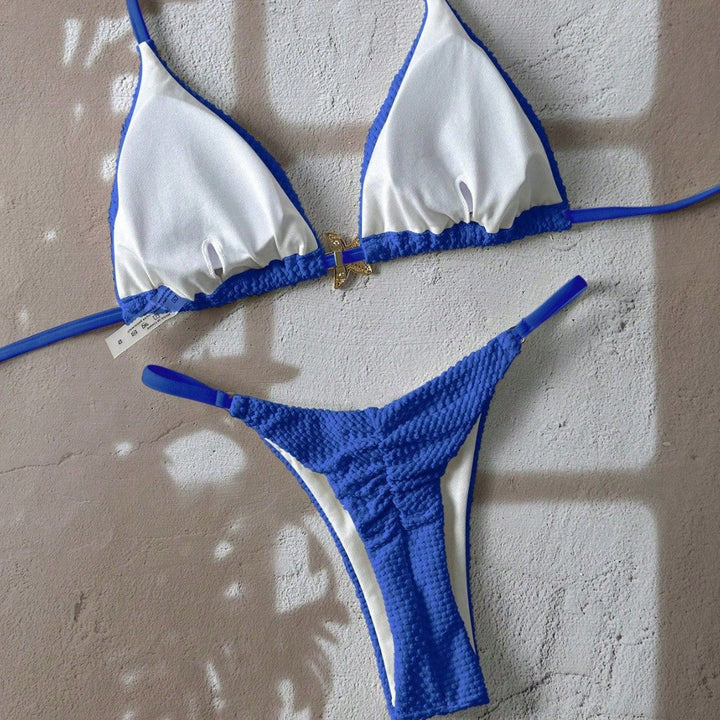Corven | Women's Bikini Set Triangle Top Thong - Blue - Image 2