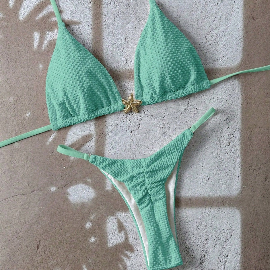 Corven | Women's Bikini Set Triangle Top Thong - Blue - Image 3
