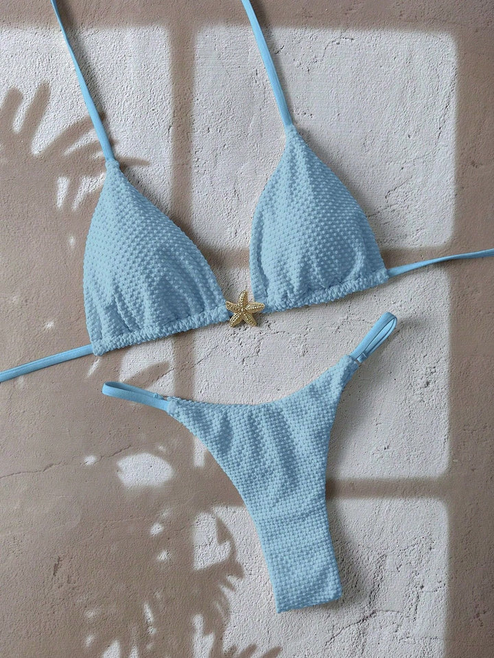 Corven | Women's Bikini Set Triangle Top Thong - Blue - Image 7