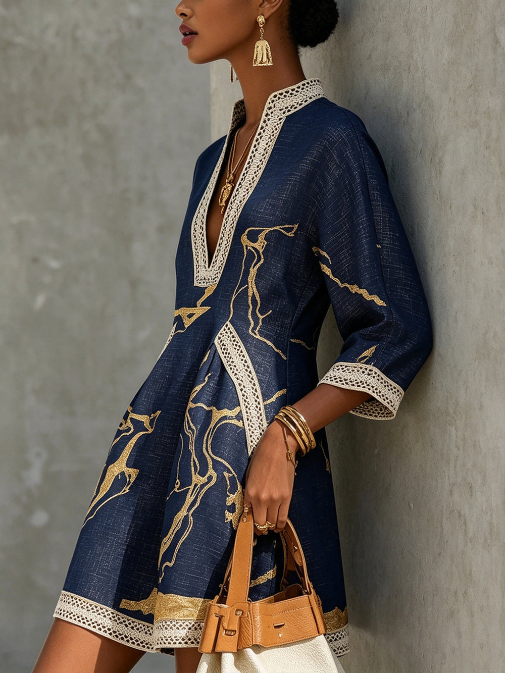 Corvenelle | Women's Mini Dress Print - Navy - Image 2