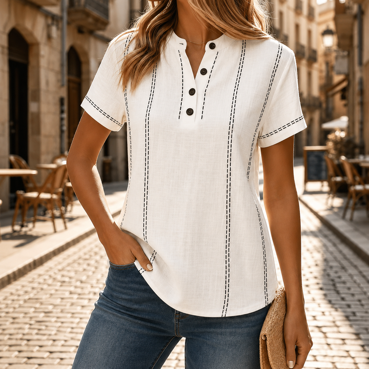 Corvette | Women's Short Sleeve Henley Top - White - Image 1