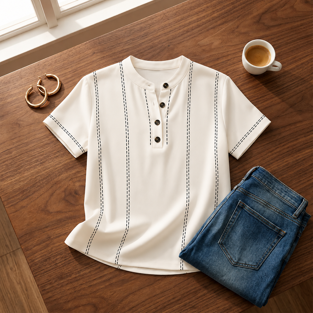 Corvette | Women's Short Sleeve Henley Top - White - Image 9