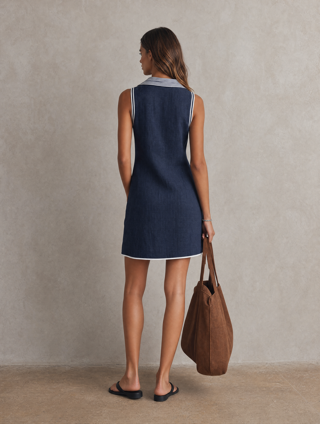 Corvinda | Women's Sleeveless Mini Dress Polo Collar - Navy - Image 5