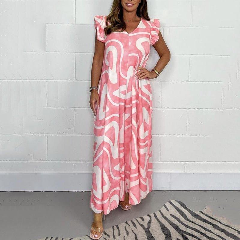 Corwen | Women's Abstract Print Wide-Leg Maxi Jumpsuit - Image 7