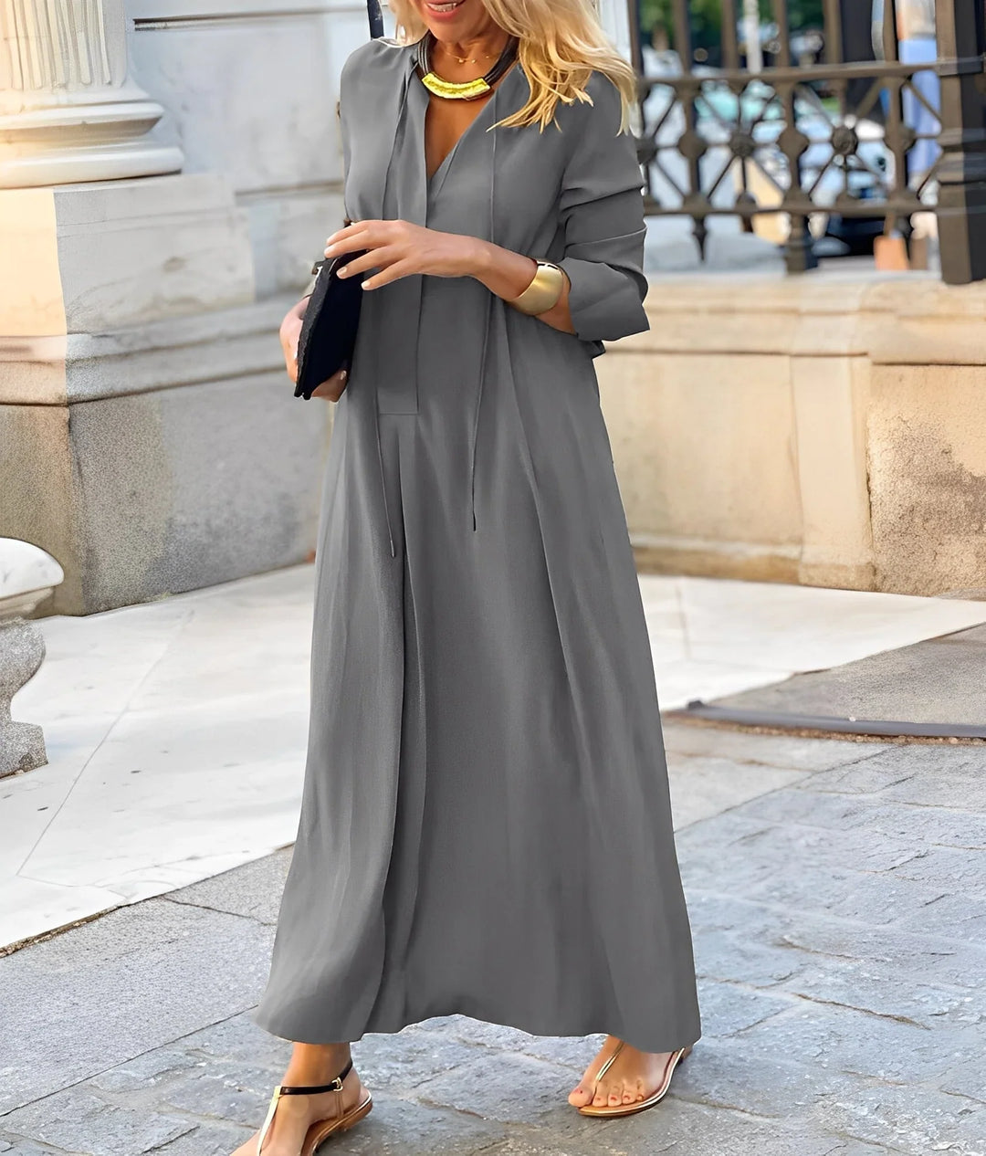 Corwenne | Women's Maxi Dress Tie-Front A-Line - Image 3