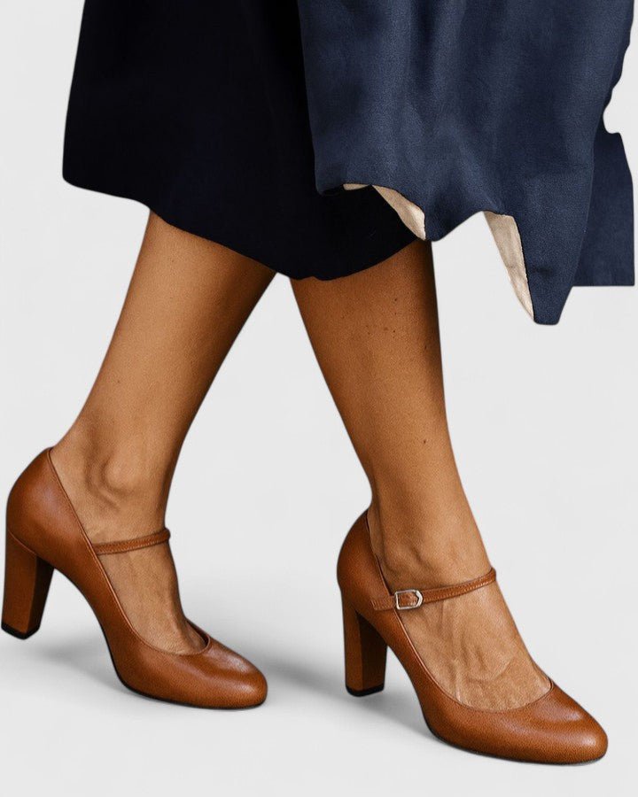 Corwyn | Women's Block Heel Mary Jane Pumps - Camel - Image 1
