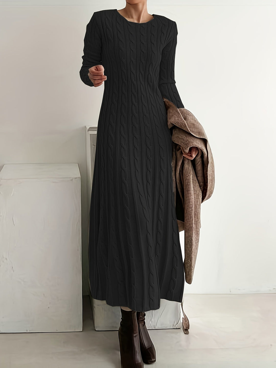 Corwyn | Women's Cable-Knit Maxi Sweater Dress - Cream - Image 11