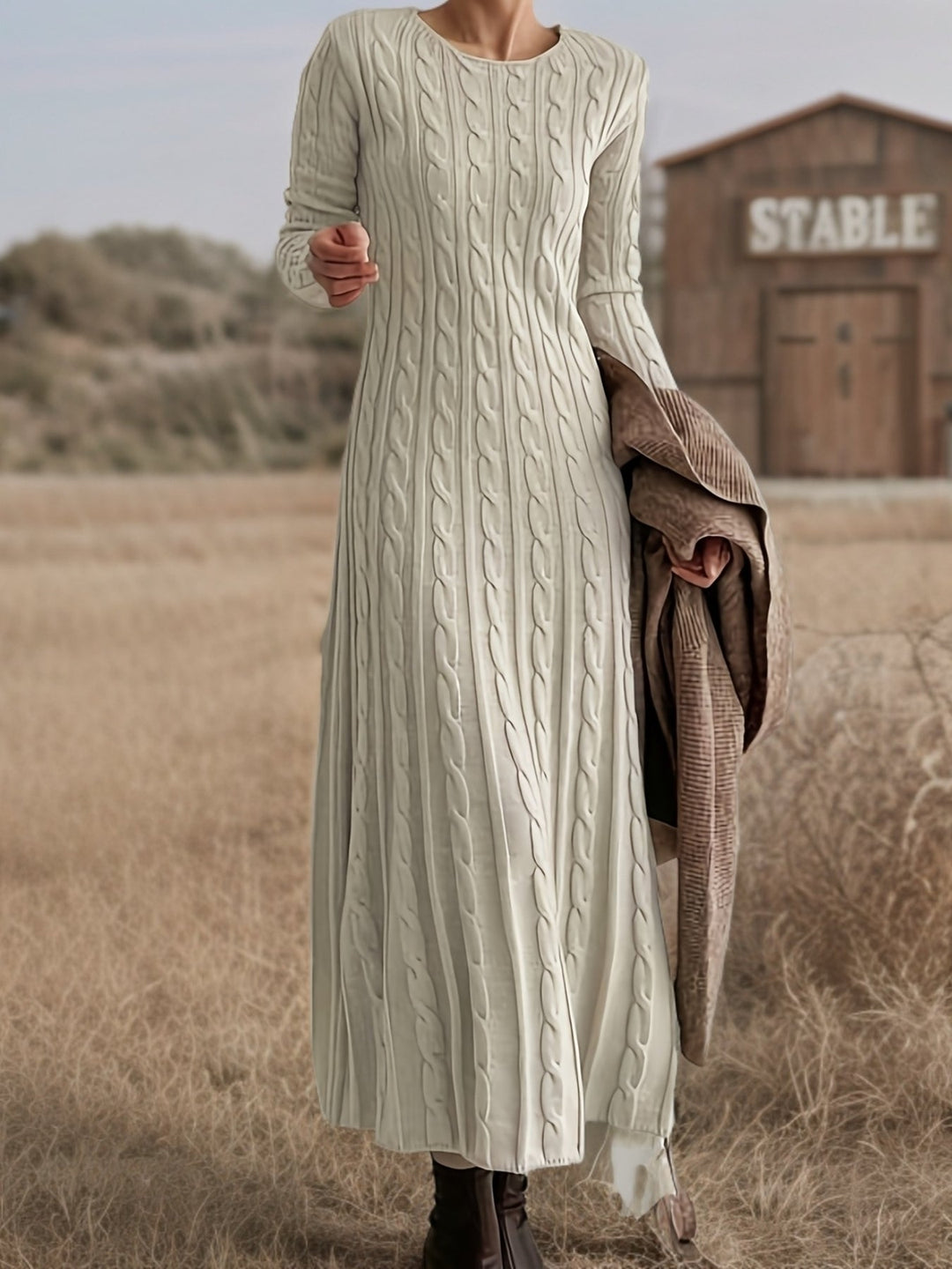 Corwyn | Women's Cable-Knit Maxi Sweater Dress - Cream - Image 2