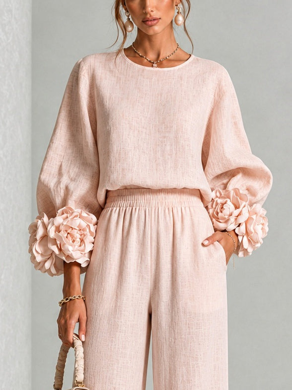 Corwynne | Women's Linen Two Piece Set Wide Leg - Pink - Image 1