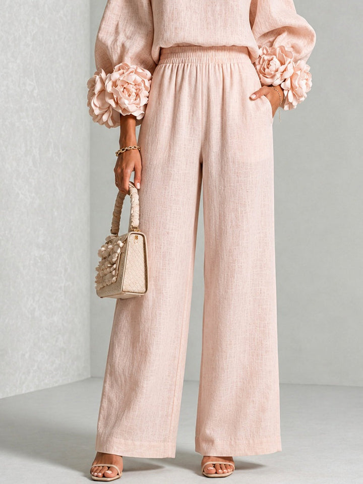 Corwynne | Women's Linen Two Piece Set Wide Leg - Pink - Image 11