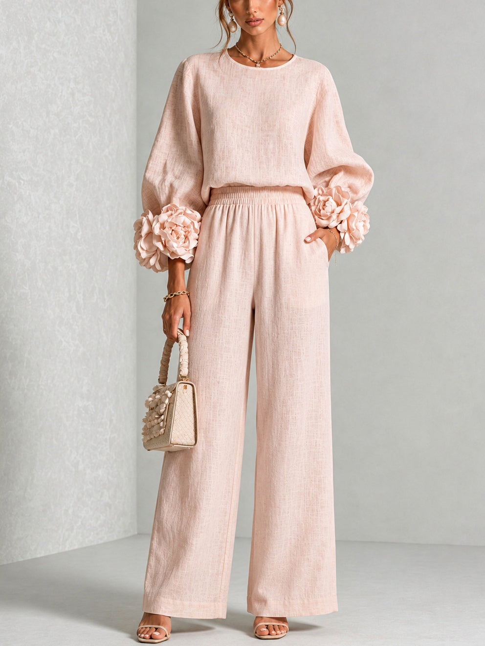 Corwynne | Women's Linen Two Piece Set Wide Leg - Pink - Image 2