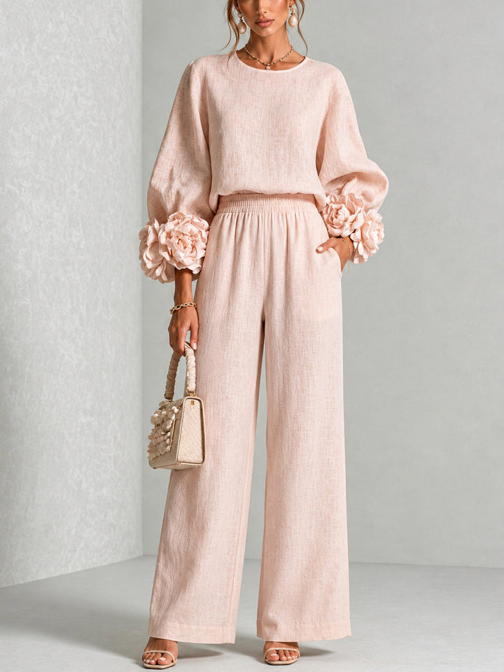 Corwynne | Women's Linen Two Piece Set Wide Leg - Pink - Image 2
