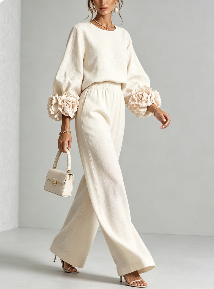 Corwynne | Women's Linen Two Piece Set Wide Leg - Pink - Image 5