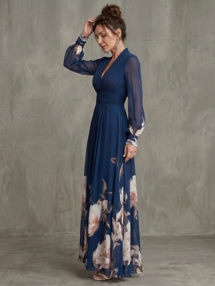 Cressida | Women's Floral Maxi Dress Long Sleeve - Navy - Image 2