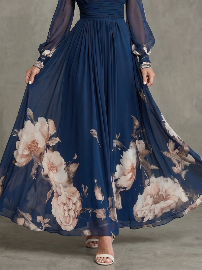 Cressida | Women's Floral Maxi Dress Long Sleeve - Navy - Image 3