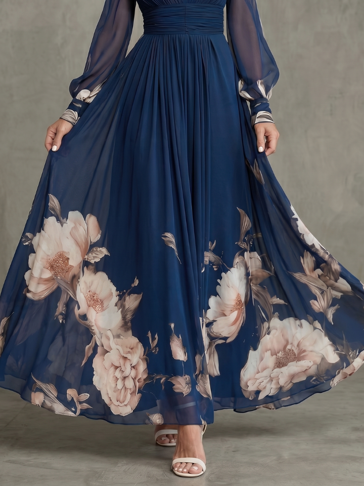 Cressida | Women's Floral Maxi Dress Long Sleeve - Navy - Image 3